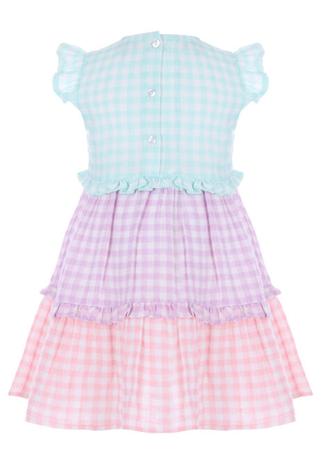 Younger Girls Pink Gingham Tiered Dress