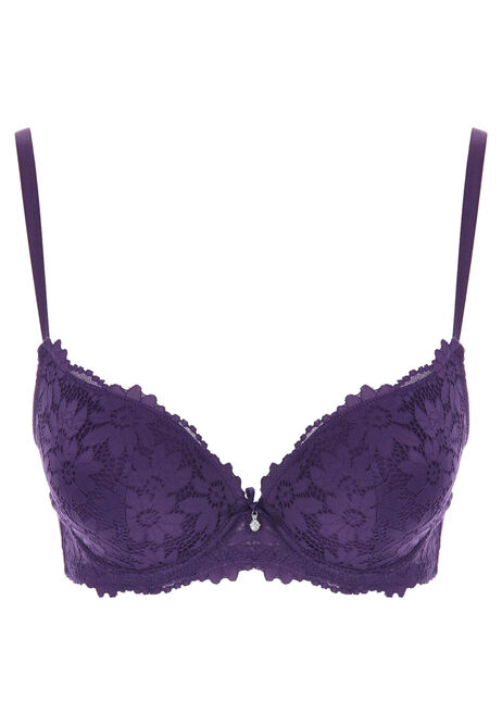 Womens Purple Lace Padded Bra