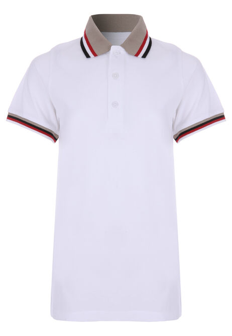 Older Boys White Stripe Tip Polo Shirt
