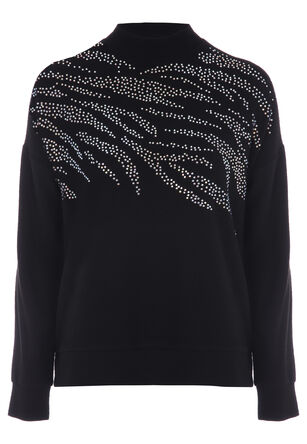 Womens Black Diamante Heatseal Cosy Top