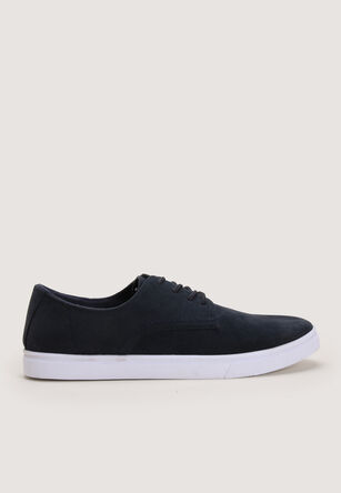 Mens Navy Lace Up Microfibre Trainers