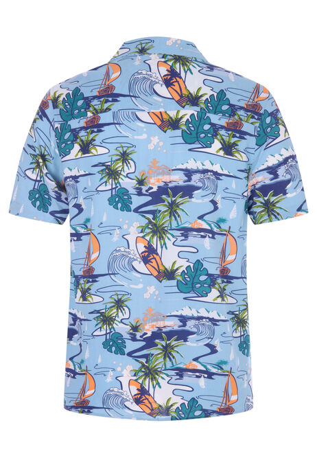 Mens Blue Hawaiian Print Shirt