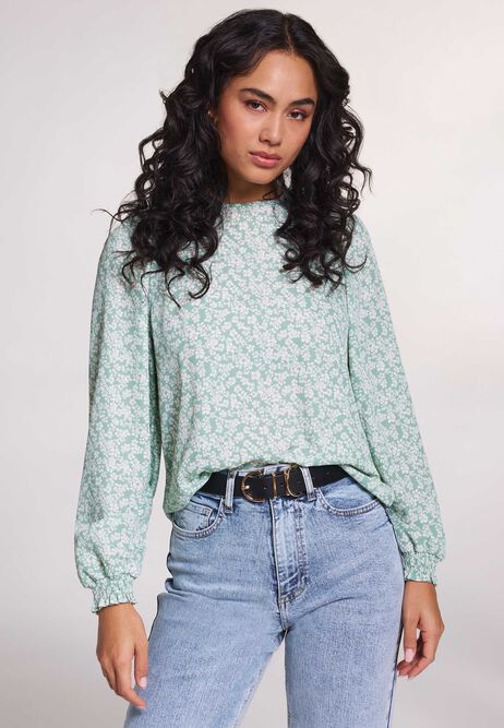 Womens Sage Ditsy Floral Long Sleeve Top