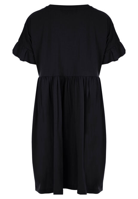 Womens Black Frill Sleeve T-shirt Dress