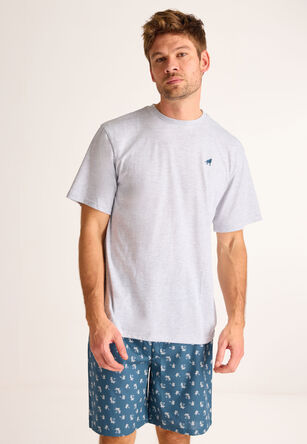 Mens Grey Palm Print Jersey Top & Shorts Pyjama Set