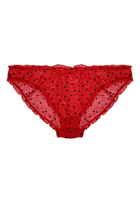 Womens Red & Black Heart Print Frilly Mesh Briefs