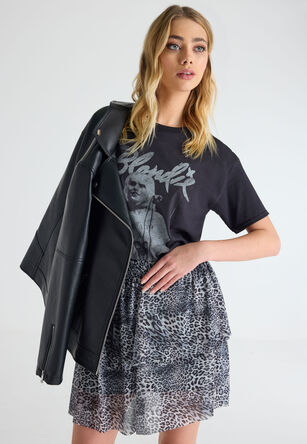 Womens Grey Animal Print Mesh RA RA Skirt