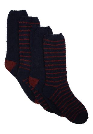 Mens 2pk Navy & Red Stripe Marshmallow Socks
