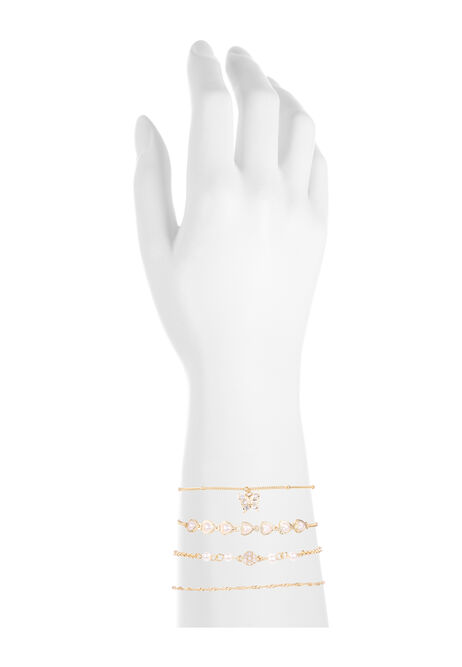 Womens 4pk Gold Pearl Chain Bracelets