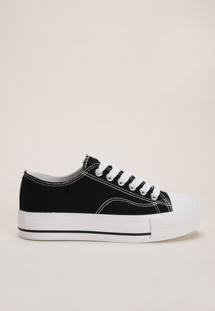 Older Girls Black Canvas Lace Up Trainers