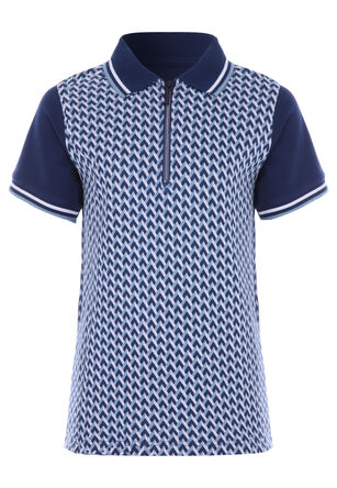 Older Boy Navy Geometric Half Zip Polo Shirt
