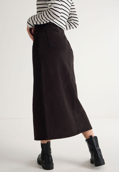 Womens Black Denim Midi Skirt