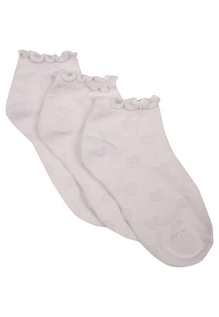 Girls 3pk White Heart Textured Frill Trainer Socks