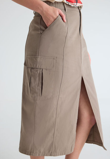 Womens Khaki Denim Cargo Skirt