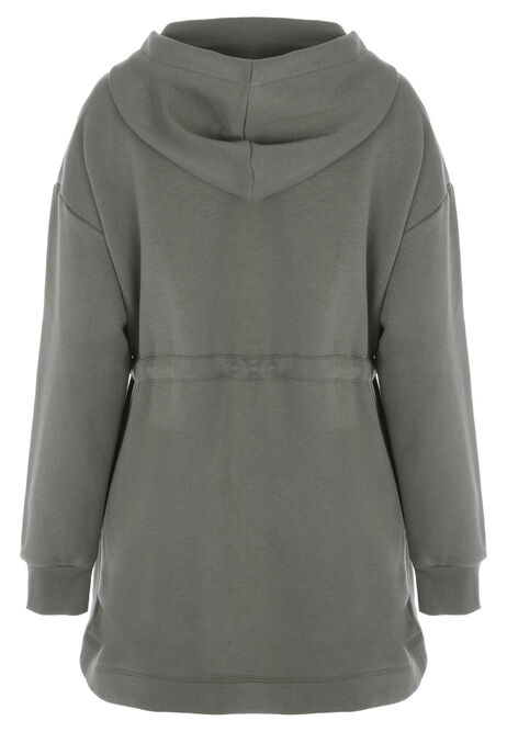 Womens Khaki Drawstring Waist Hooded Jacket
