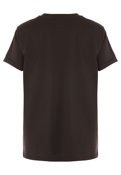 Womens Brown Manhattan 1985 Graphic Roll Sleeve T-shirt