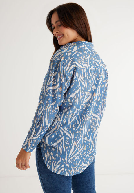 Womens Blue Animal Print Longline Shirt