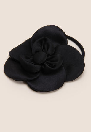 Womens Black Flower Corsage Scrunchie 