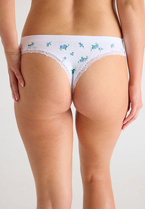 Womens White Ditsy Lace Thong