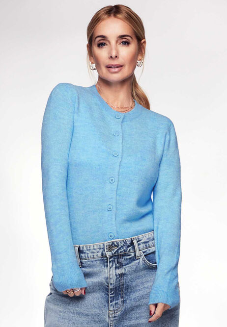 Womens Blue Crew Neck Cardigan