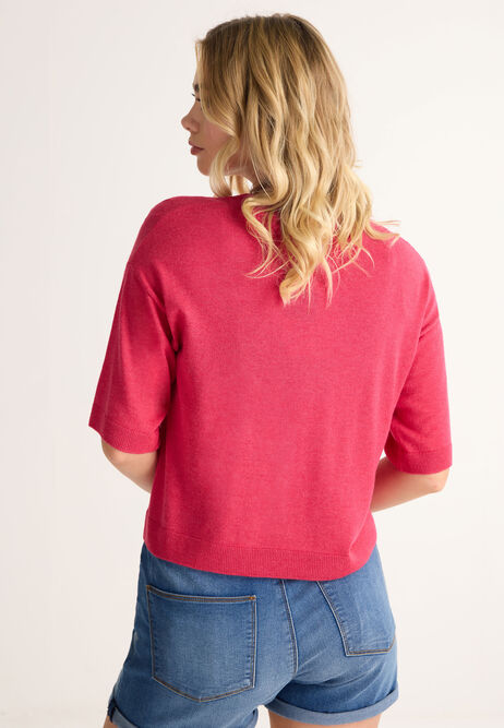 Womens Red 3/4 Sleeve Jumper T-shirt