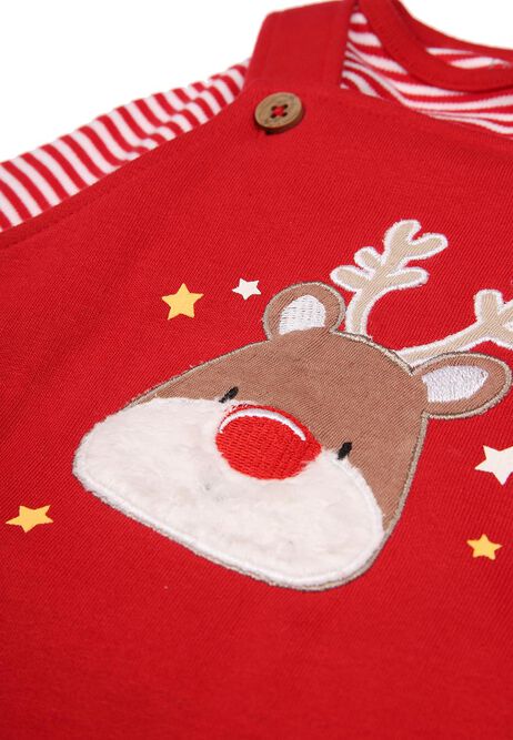 Baby Boy Red Rudolph The Reindeer Dungaree Set