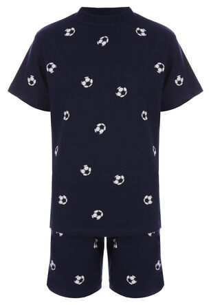 Boys Navy Football Top & Shorts Pyjama Set