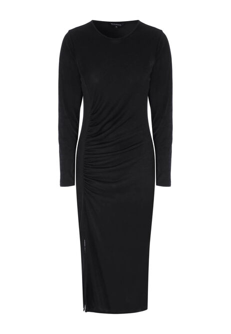 Womens Black Ruched Midi Dress