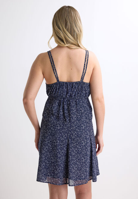Womens Navy Ditsy Print Ruffle Mini Cami Dress