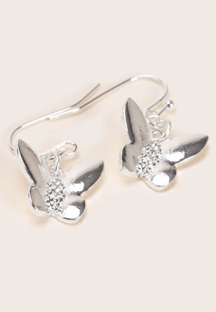 Womens Silver Butterfly Drop Earrings