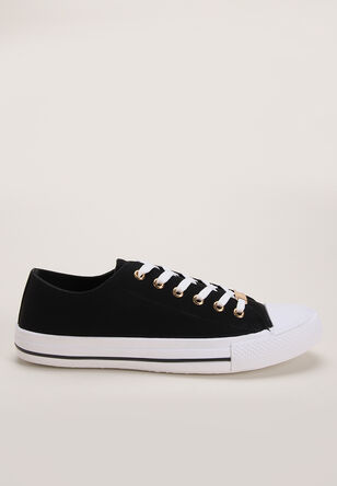 Womens Black Lace Up Casual Trainers