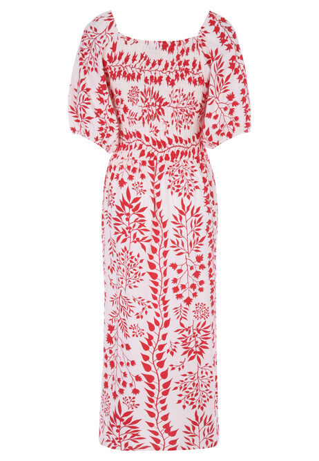 Womens Red and White Leaf Print Dress