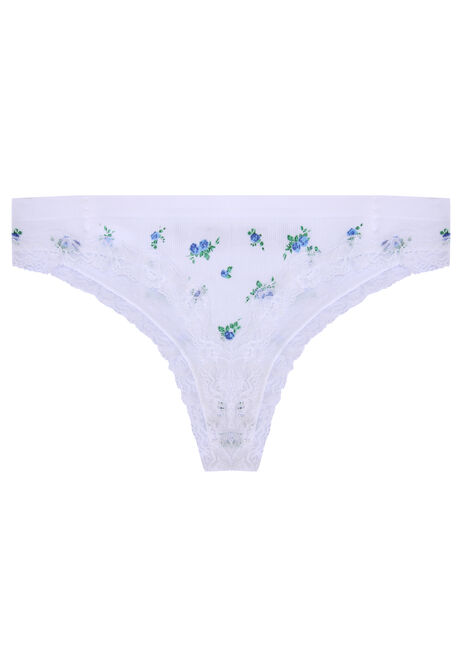 Womens White Ditsy Lace Thong