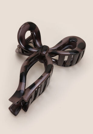 Womens Brown Animal Print Bow Claw Hair Clip