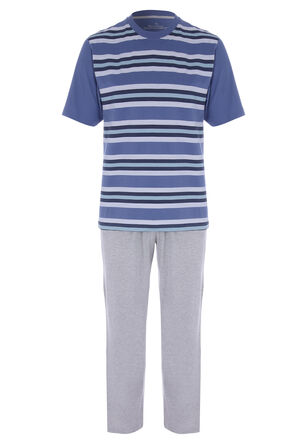 Mens Blue Stripe Jersey Pyjama Set