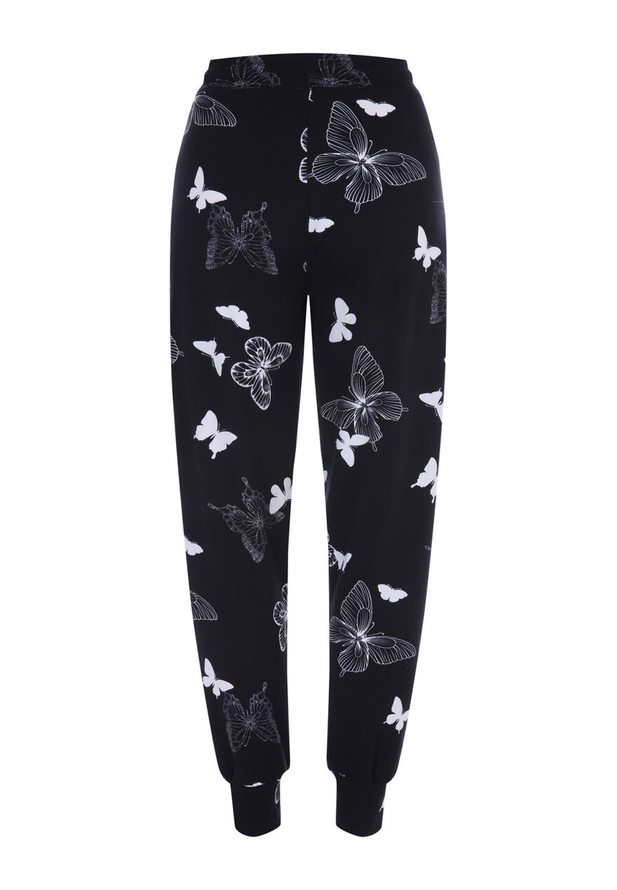 Womens Black Butterfly Print Soft Touch Pyjama Bottoms | Peacocks