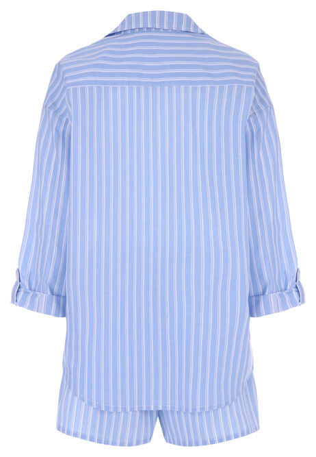 Womens Blue Stripe Top & Shorts Pyjama Set