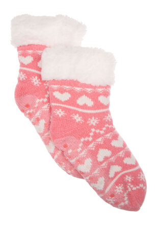 Girls 1pk Pink Heart Chenille Slipper Socks