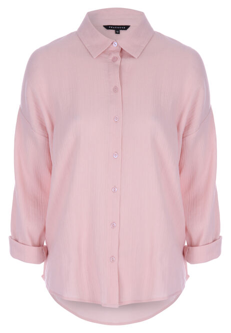 Womens Pink Double Cotton Long Sleeve Shirt