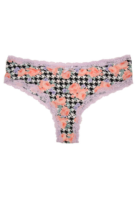 Womens Coral & Houndstooth Print Brazilian Briefs