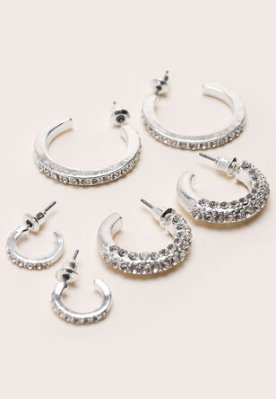 Womens 3pk Silver Diamante Earring Set