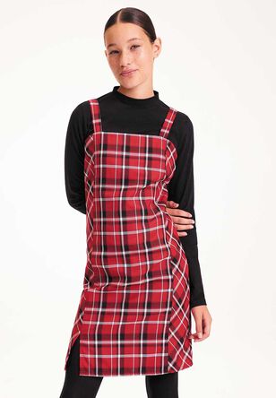 Older Girls Red & Black Checked 2-in-1 Pinafore Dress