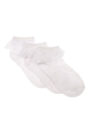 Girls 3pk White Frill Trainer Socks