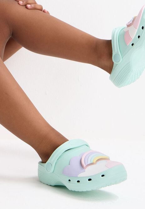 Younger Girls Mint Rainbow Light Up Clog Sandals