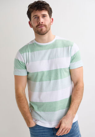 Mens Green Block Stripe Short Sleeve T-Shirt