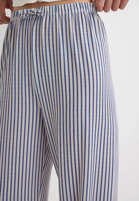Older Girls White & Blue Stripe Jersey Wide Leg Trousers