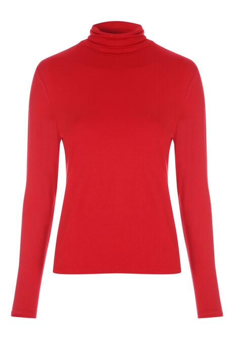 Womens Red Roll Neck Long Sleeved Top