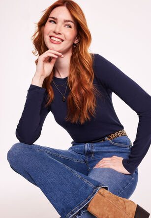 Womens Navy Plain Crew Neck Top