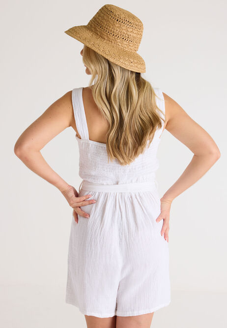 Womens White Cotton Playsuit