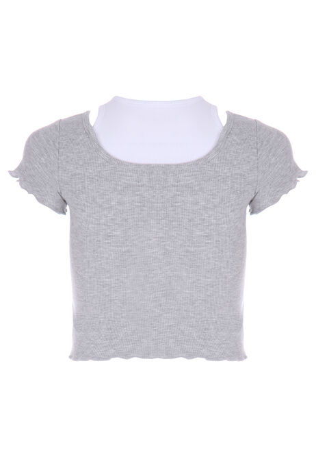 Older Girls Grey 2-in-1 Cropped T-shirt